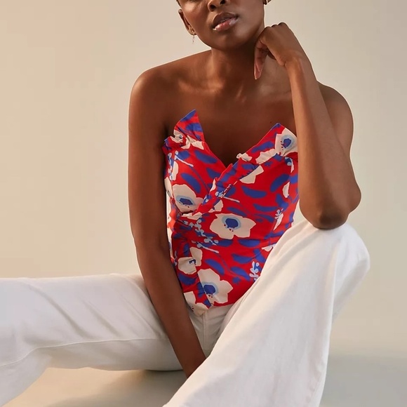 NWT Anthropologie Hutch Ruffle Strapless Floral Top 10 - Picture 2 of 6
